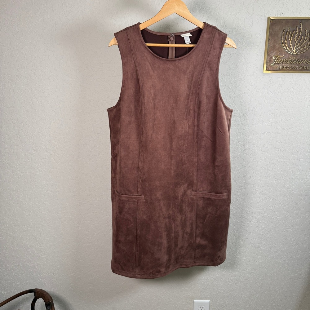 A New‎ Day Womens Faux Suede Sleeveless Shift Dress Brown Size 16 NWT